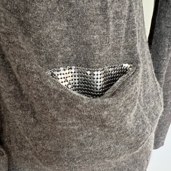 Smitten Gray Button Front Cardigan Sweater Wool Blend with Sequin Pockets - Picture 10 of 15